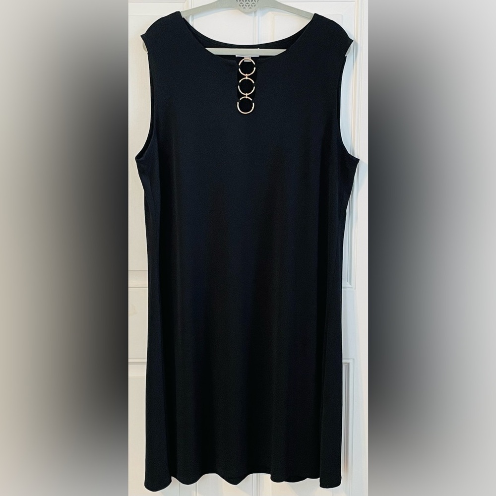JM Collection Black Sleeveless Shift Dress with Gold Ring Detail